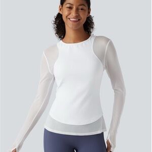 HALARA White Mesh Long Sleeve Top